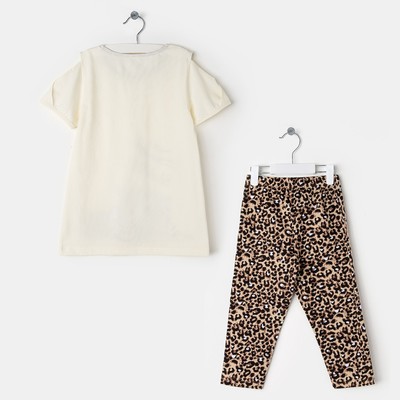 Комплект для девочки (футболка, лосины), цвет белый/леопард, рост 122 см