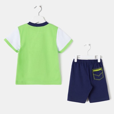 Комплект для мальчика (футболка, шорты), цвет зелёный/синий, рост 104 см