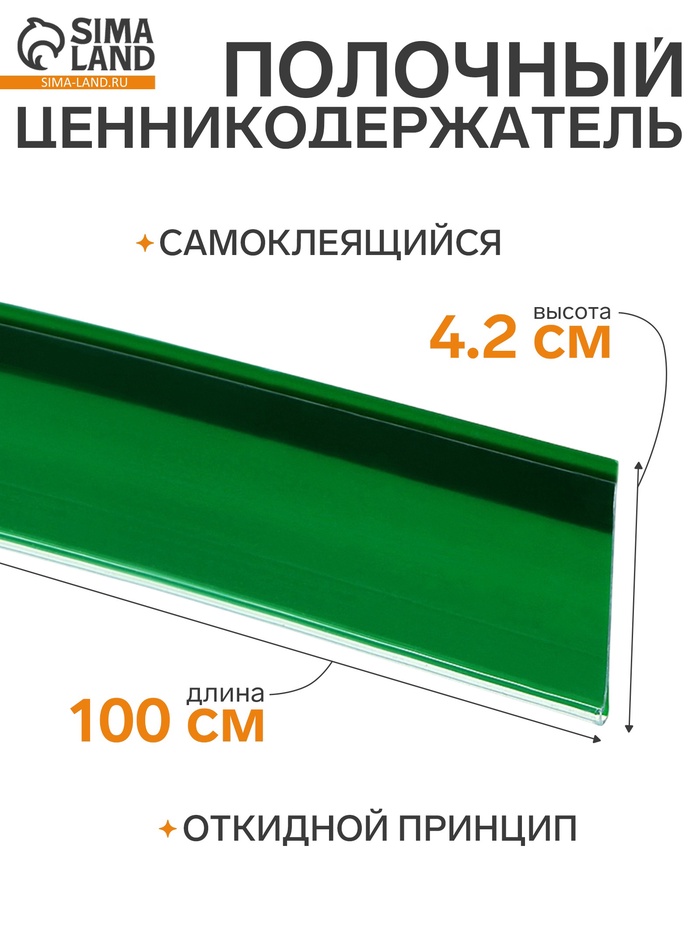 Ценникодержатель полочный самоклеящийся, DBR=39, 1000 мм, зелёный - Фото 1