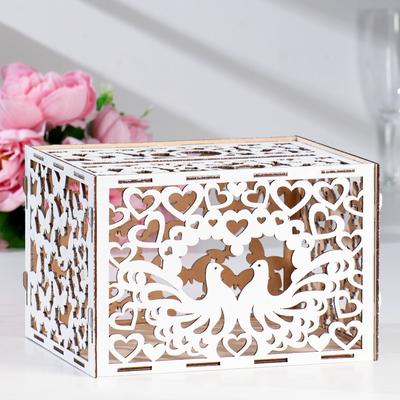 Шкатулка подарочная «Свадебный банк для сбора денег. Голуби», белый, сборный, 24×19.5×16 см