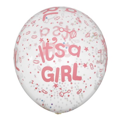 Шар латексный 12" "С рождением девочки", пенопласт, набор 5 шт, прозрачный