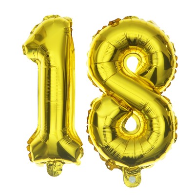 Шар фольгированный 16" «18 лет», цвет золотой