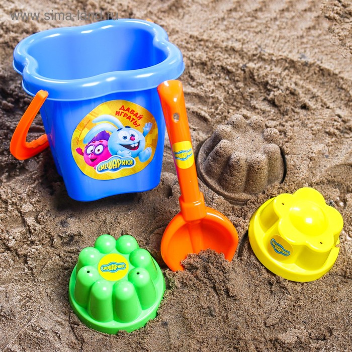 Набор для игры в песке: ведро, совок, 2 формочки, СМЕШАРИКИ цвет МИКС, 800 мл - Фото 1