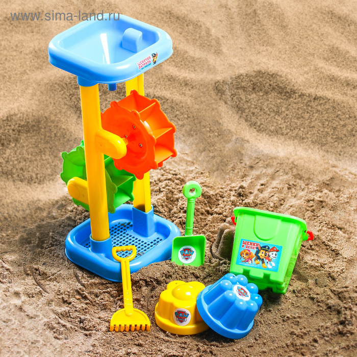 Набор для игры в песке: ведро, мельница, совок, грабли, 2 формочки, цвет МИКС, 530 мл - Фото 1