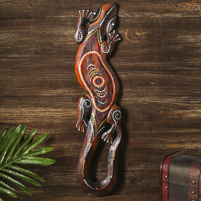 Панно настенное «Геккон с цветком и узором», 1×12×50 см, дерево