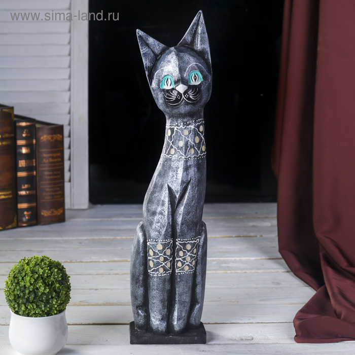 Фигурка декоративная «Кошка металлик с узором», 8×14×50 см, дерево