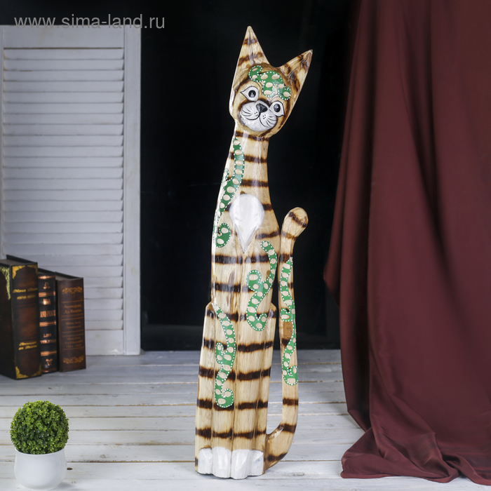 Сувенир дерево "Полосатая кошка с бирюзовыми завитками" 7х18х80 см - Фото 1
