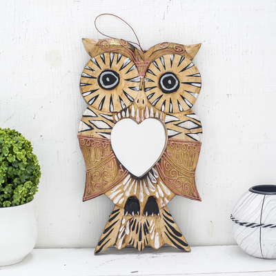 Зеркальное панно «Сова с сердцем», 1.3×14×24 см, дерево