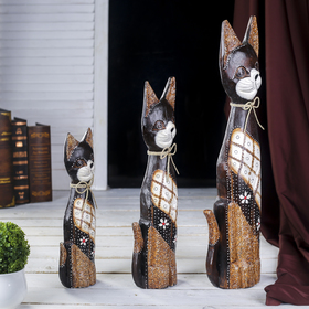 Сувенирный набор «Кошечки с ромбовым узором», высота 50 см, 40 см, 30 см, дерево