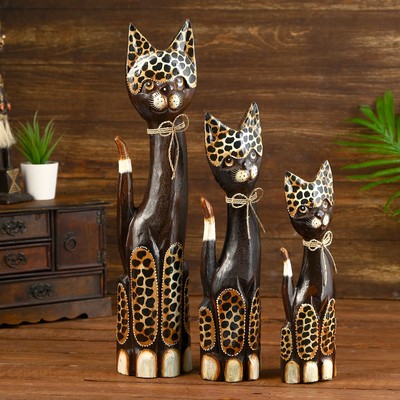 Сувенирный набор дерево "Кошки с леопардовым узором" 50, 40, 30 см