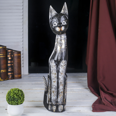 Сувенир «Кошка с золотистыми завитушками», 5×14×60 см, дерево