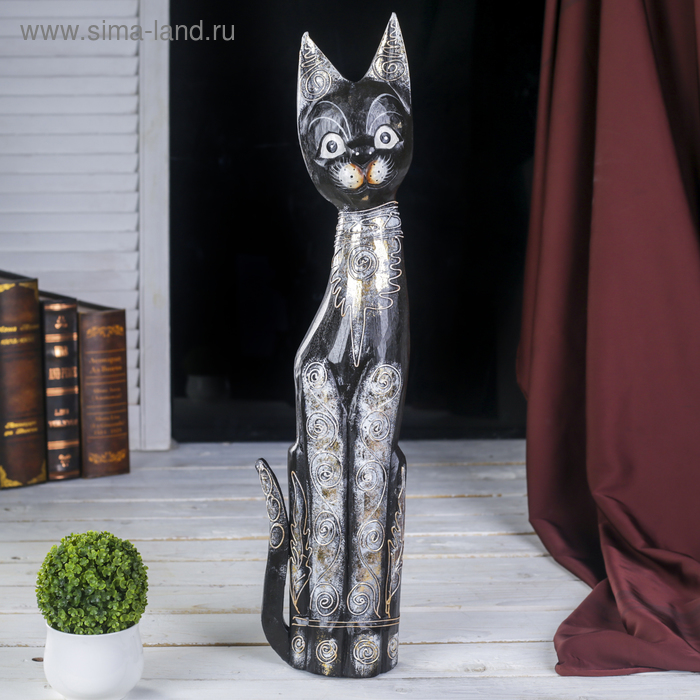 Сувенир «Кошка с золотистыми завитушками», 5×14×60 см, дерево - Фото 1