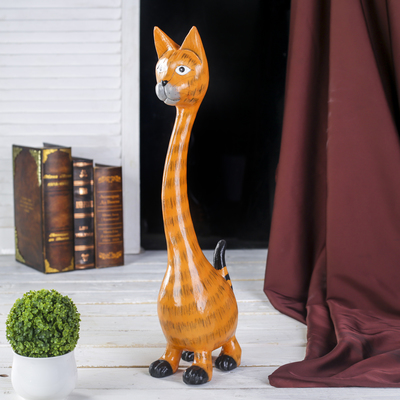 Сувенир «Рыжая кошечка с длинной шеей», 10×15×50 см, дерево