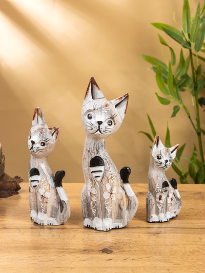 Сувенирный набор «Кошки белые», 15 см, 20 см, 25 см, 15×8×25 см, дерево