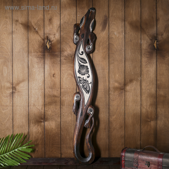 Панно настенное «Геккон коричневый с бабочкой и цветком», 1.5×15×100 см, дерево - Фото 1