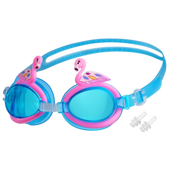 Очки для плавания детские ONLITOP «Фламинго», беруши, цвета МИКС - Фото 1