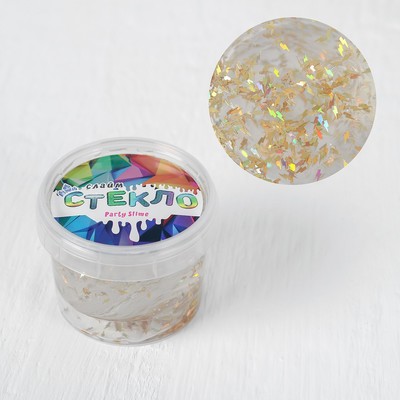 Слайм СТЕКЛО прозрачный с золотыми молниями, 100 гр в банке