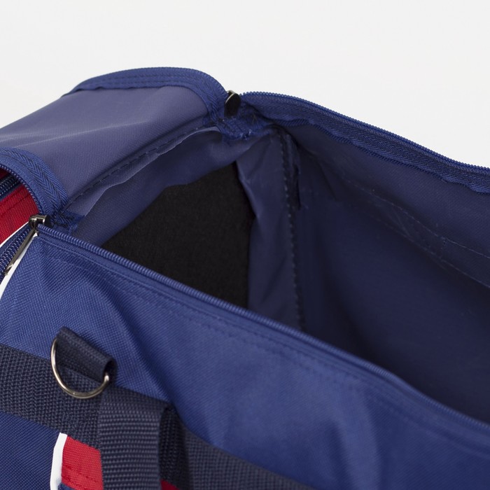 Сумка спортивная на молнии, с увеличением, 3 наружных кармана, длинный ремень, цвет синий/красный - фото 1899681052