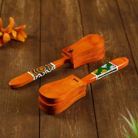 Сувенирный музыкальный инструмент дерево "Кастаньет с узором" 4x5x23 см
