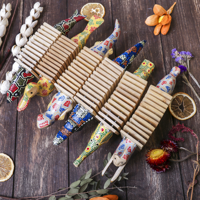 Сувенирный музыкальный инструмент «Трещотка крокодил пятнистый», 4×27×9 см, дерево, МИКС