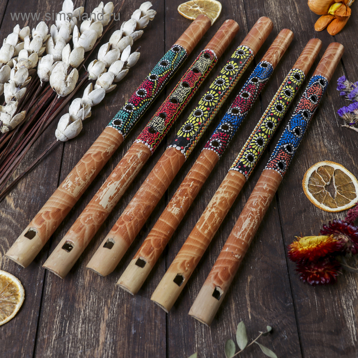 Музыкальный инструмент бамбук "Флейта Этнический орнамент" 35x2,5x2,5 см - Фото 1