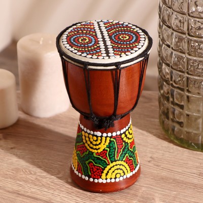 Сувенирный музыкальный инструмент «Барабан Джембе цветочный узор», 11×11×20 см, МИКС