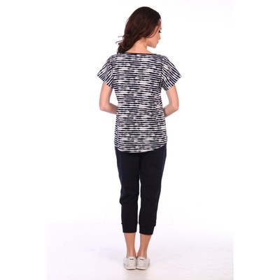 Комплект женский (футболка, бриджи), цвет тёмно-синий, р-р 56