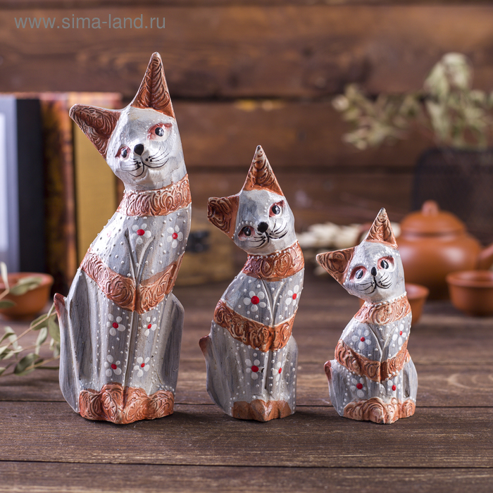 Сувенирный набор «Кошечки с полосками», h=20 см, h=17 см, h=15 см, дерево