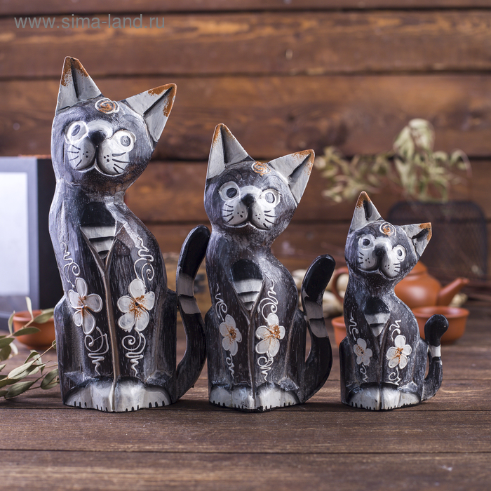 Сувенирный набор «Кошки коричневые», 15 см, 20 см, 25 см, 15×8×25 см, дерево - Фото 1