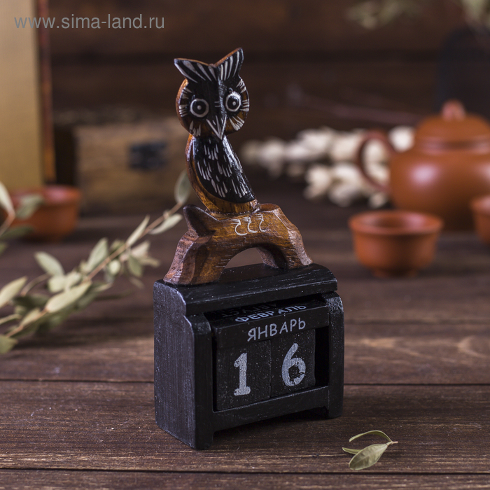 Вечный календарь настольный «Сова», 7×3.5×14.5 см, дерево - Фото 1