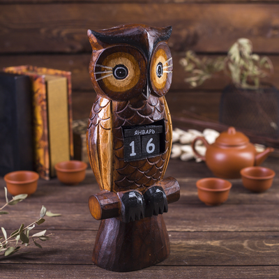 Вечный календарь настольный «Сова», 5×10×28 см, дерево