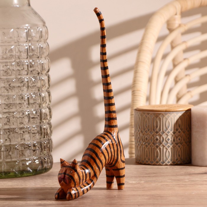 Сувенир «Кошка полосатая под кольца», 12×4×25 см, дерево - Фото 1