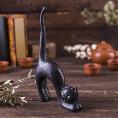 Сувенир «Кошка под кольца чёрная выгнутая», 15×3×25 см, дерево