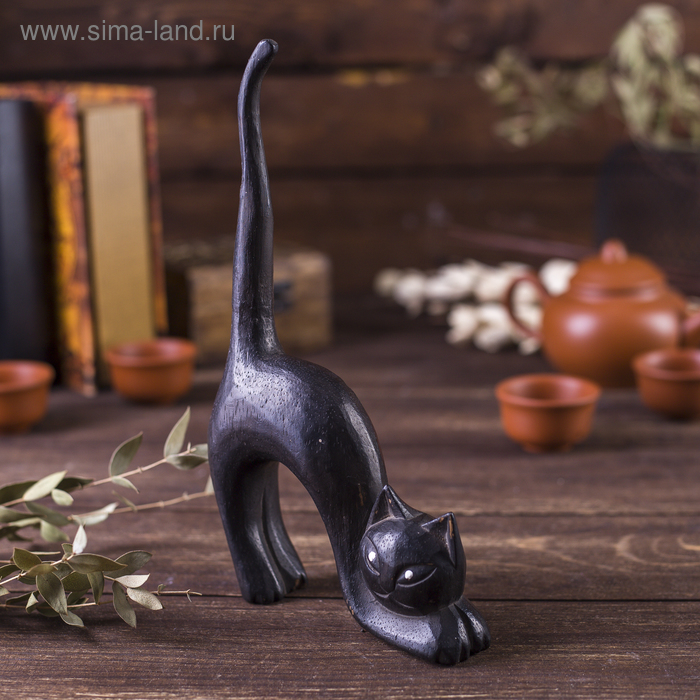 Сувенир «Кошка под кольца чёрная выгнутая», 15×3×25 см, дерево - Фото 1