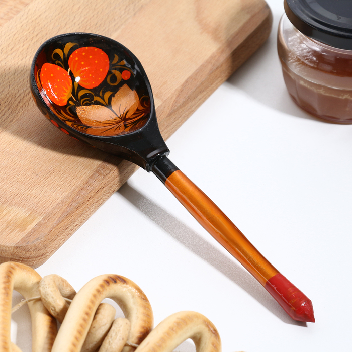 Ложка деревянная «Хохлома», полубаская, традиционная роспись - Фото 1