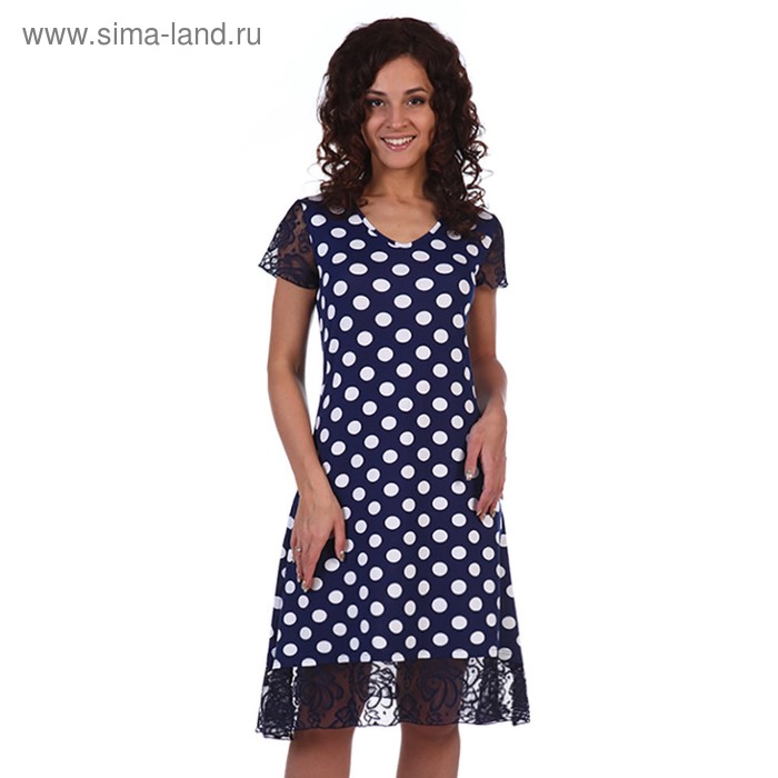 Платье женское в горох "Джей Ло" цвет синий, р-р 52 - Фото 1