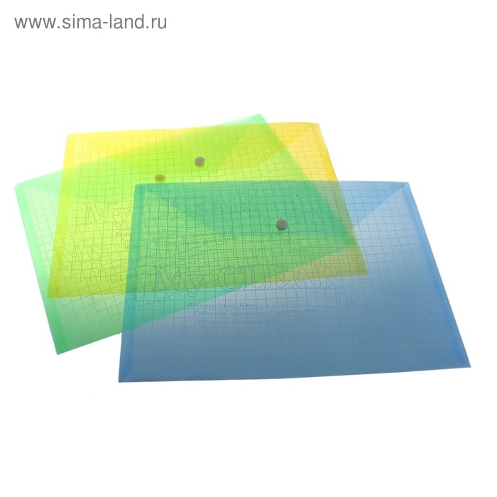 Папка-конверт на кнопке А4 120мкр микс Клетка - Фото 1