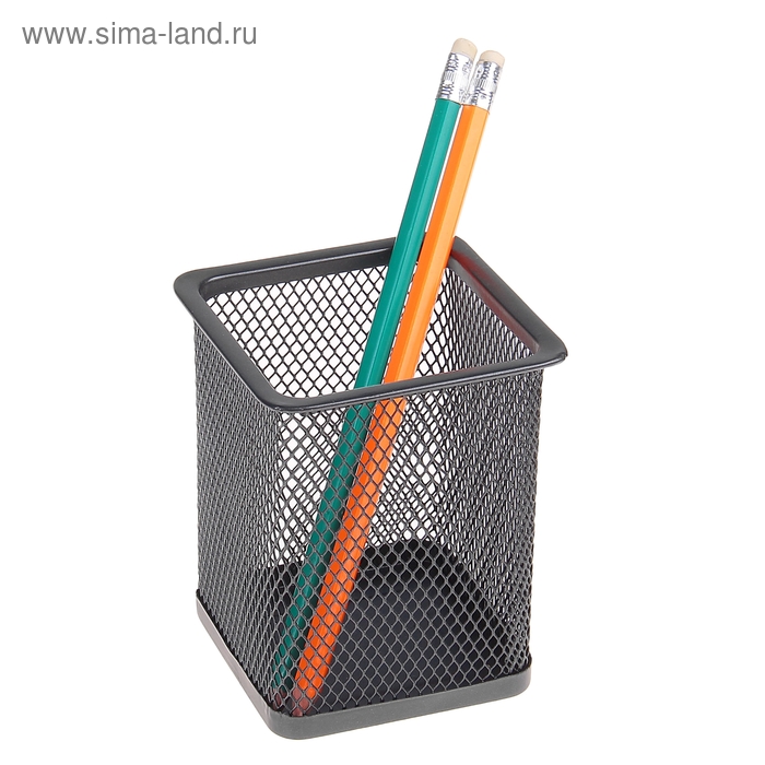 Стакан для ручек, квадратный, металлическая сетка, чёрный - Фото 1