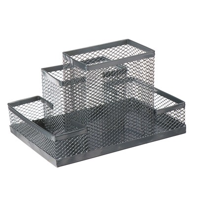 Подставка для канцелярских мелочей 4 отделения, светлая, металлическая сетка