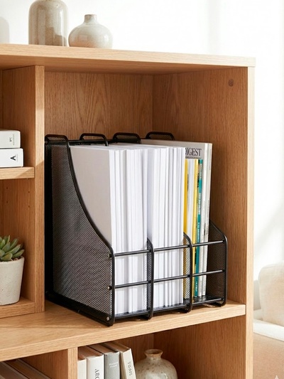 Лоток для бумаг А4, вертикальный, металлическая сетка, 3 отделения, чёрный