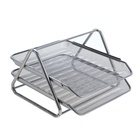 Лоток для бумаг горизонтальный, металлическая сетка, 2 отделения, серый - Фото 2