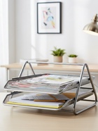 Лоток для бумаг горизонтальный, металлическая сетка, 2 отделения, серый - Фото 3