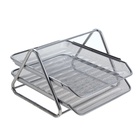 Лоток для бумаг горизонтальный, металлическая сетка, 2 отделения, серый - Фото 4