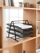 Лоток для бумаг горизонтальный, металлическая сетка, 3 отделения, чёрный - Фото 3