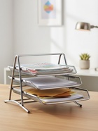 Лоток для бумаг горизонтальный, металлическая сетка, 3 отделения, серый - Фото 3