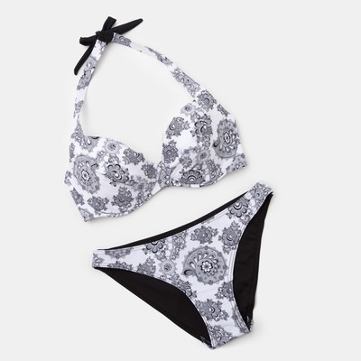 Купальник женский раздельный, цвет бело-чёрный, размер 44 чашка F