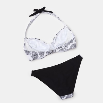 Купальник женский раздельный, цвет бело-чёрный, размер 44 чашка F