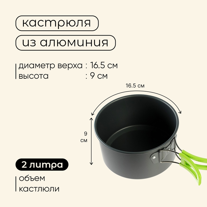 Набор туристической посуды Maclay: чайник, кастрюля, сковорода, в сетке - фото 1890833150