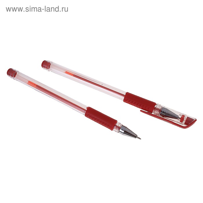 Ручка гелевая 0,5мм красная, прозрачный корпус с резиновым держателем - Фото 1