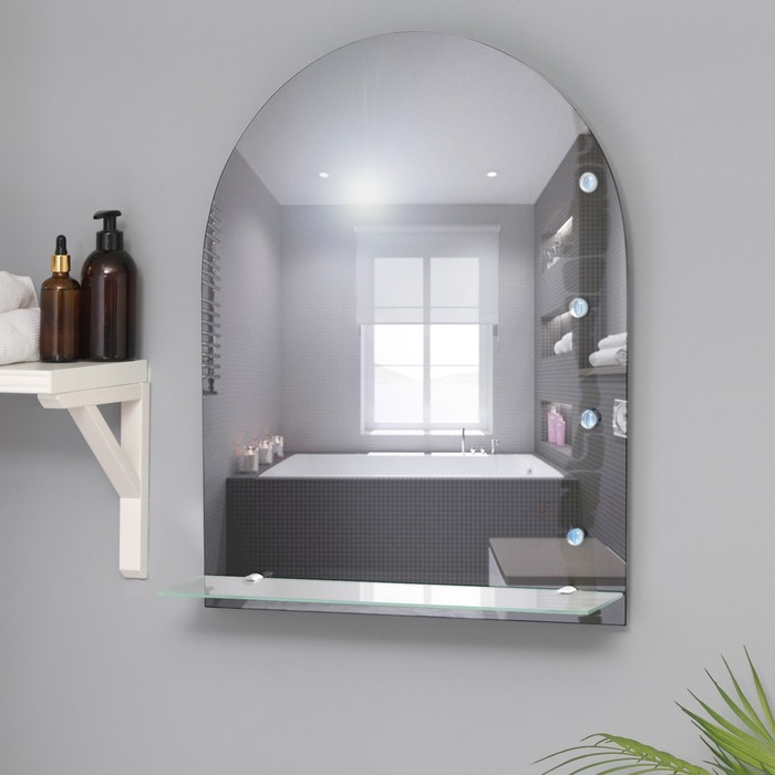 Зеркало «Орнамент», с пескоструйной графикой и фьюзингом, настенное, с полочкой, 50×62 см - фото 1907004051